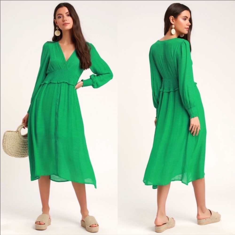 Bright Green Lulus Midi Dress Size L